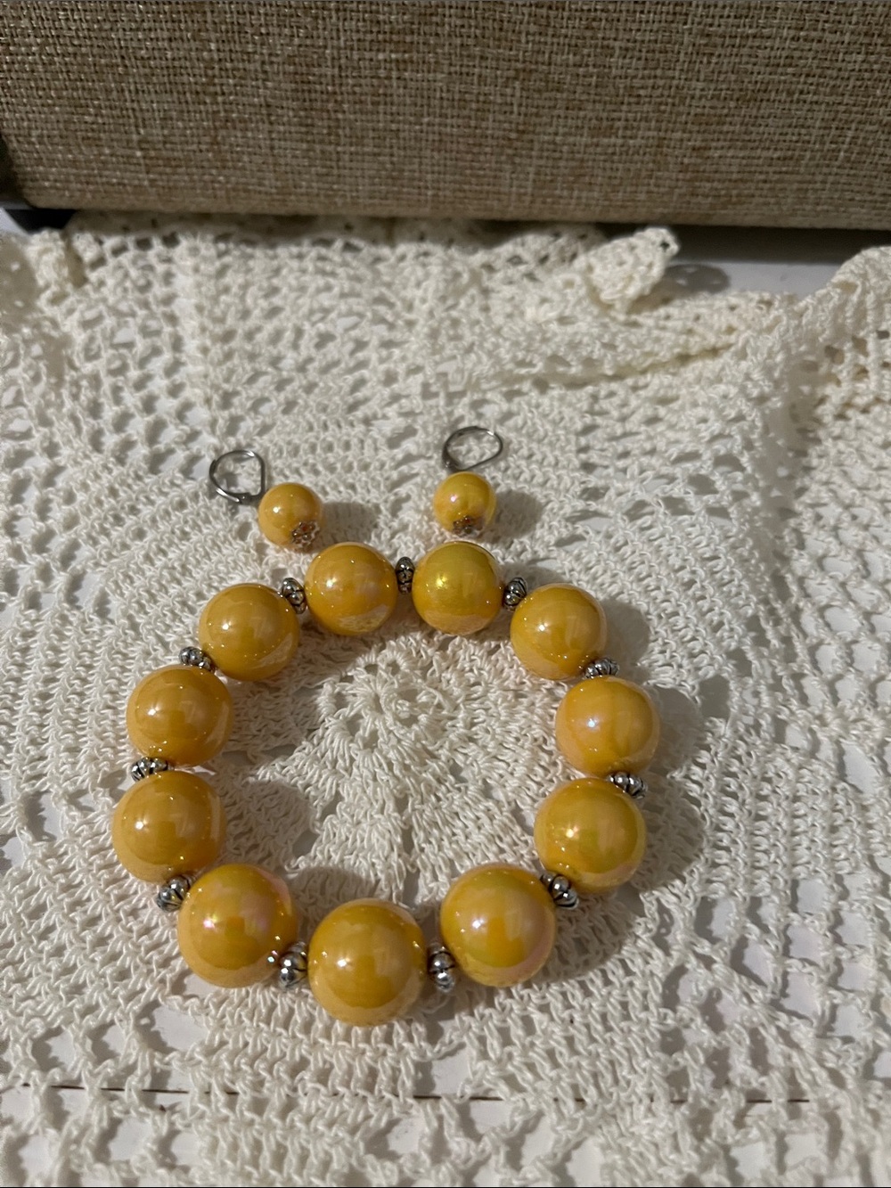 Yellow Bead Bracelet and Earrings Set - Women Jewelry
